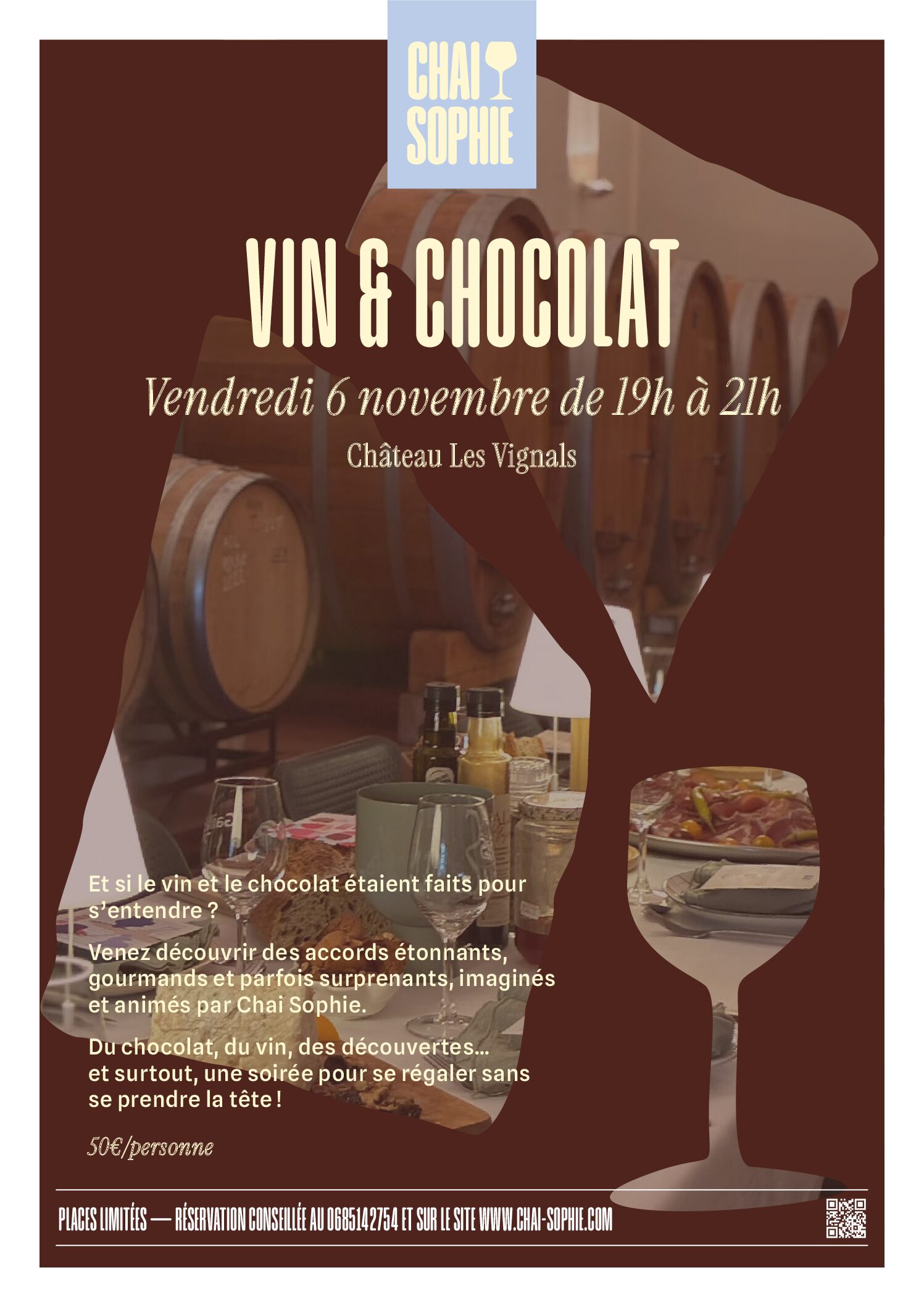 Dégustation Vins &amp; Chocolats dans notre chai à barriques vendredi 6 novembre 2026